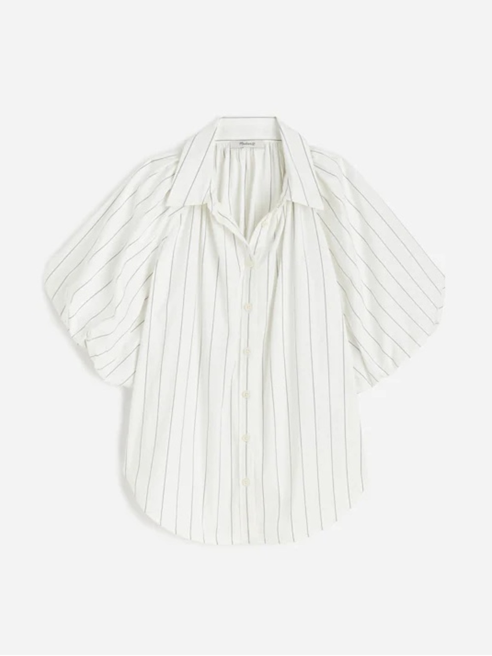 Madewell Shirred Black Pinstripe Bubble-Sleeve Button Up shirt Sz Lg